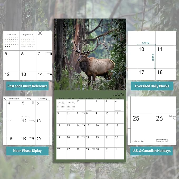 2026 Wall Calendar,Calendar 2025-2026,Elaphurus davidianus Monthly Wall Calendar, 12" x 24" Open,Family Planner Calendar, Home & Office Organizer,Hangable