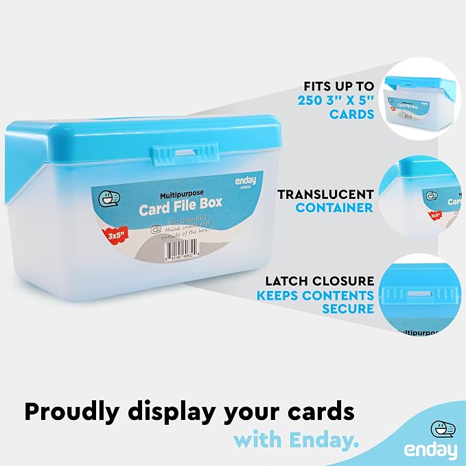 Enday Index Card Box Multicolor 3x5 Index Card Holder, Index Card Organizer, Flash Card Holder, Holds 250 Cards. (6 Pack)
