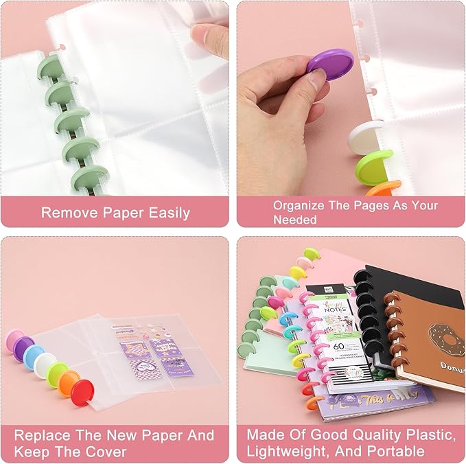 PATIKIL 35mm 1-1/2" Clear Plastic Round Book Binding Discs, 33 Pcs Discbound Expansion Discs Plating Round Binder Rings for DIY Notebook Planner