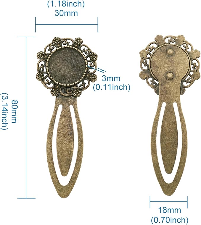 FASHEWELRY 10Pcs Antique Bronze Bookmark Pendant Blank Tray 18mm Flower Round Bezel Base Cabochon Setting Charms