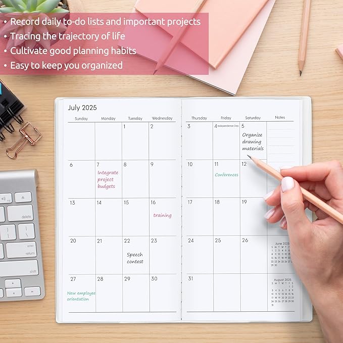 Pocket Calendar 2025-2026, Purse Monthly Planner 2025-2026 - 6.7" x 3.7" - Runs from Janury 2025 Until December 2026, Pocket Planner 2025-2026 with PVC Cover for Planning, Organizing and Office