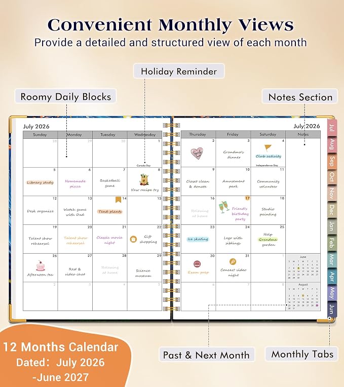 Academic Planner 2026-2027, Hardcover Weekly and Monthly Calendar Planner from July 2026 - June 2027, 8.5" x 11" A4 Large Daily Agenda with Tabs, College School Organizer for Student Teacher, Cosmic Tree of Life