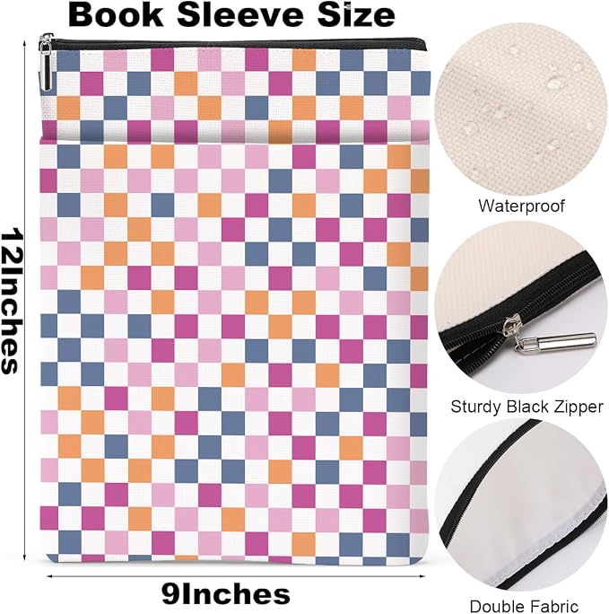 Retro Plaid Book Lovers Gifts Book Sleeve Vintage Checkered Waterproof Book Cover Book Pouch Book Protector with Front Pocket Book Club Christmas Birthday Gifts for Women Girl Sister Book Accessories
