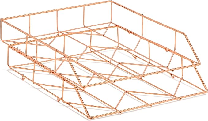 U Brands Desktop Fashion Filing Set, Desktop Organizer, Rose Gold Wire Metal, 10 Piece Office Gift Set (2104U00-01)
