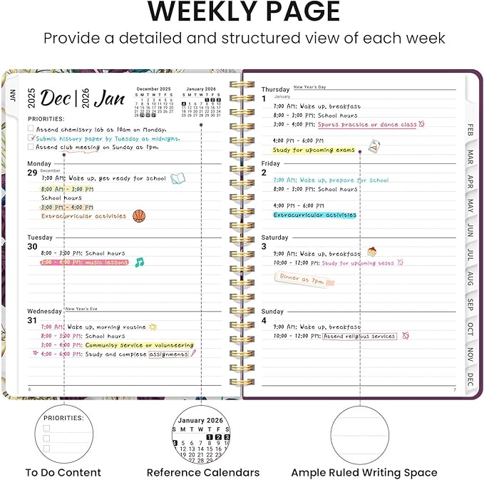 2026 Planner, Monthly and Weekly Calendar Planner for Women, Jan 2026 - Dec 2026, Hardcover Pretty 2026 Agenda Planner Book with Tabs, Spiral Bound, Perfect for School Office Home Supplies, 6.3" x 8.5" - Jungle