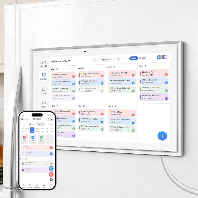 JSUSOU 15.6 Inch Digital Smart Calendar with FREE APP for Fridge & Wall Touch Screen, Magnetic Refrigerator Mount, Electronic Planner for Office Desk, Gift for Parents & Kids, White