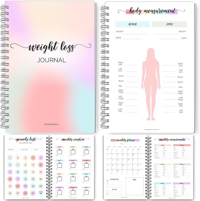 12 Month Weight Loss Journal | Pounds Lost & Body Measurements Tracker - A5 (Rainbow)