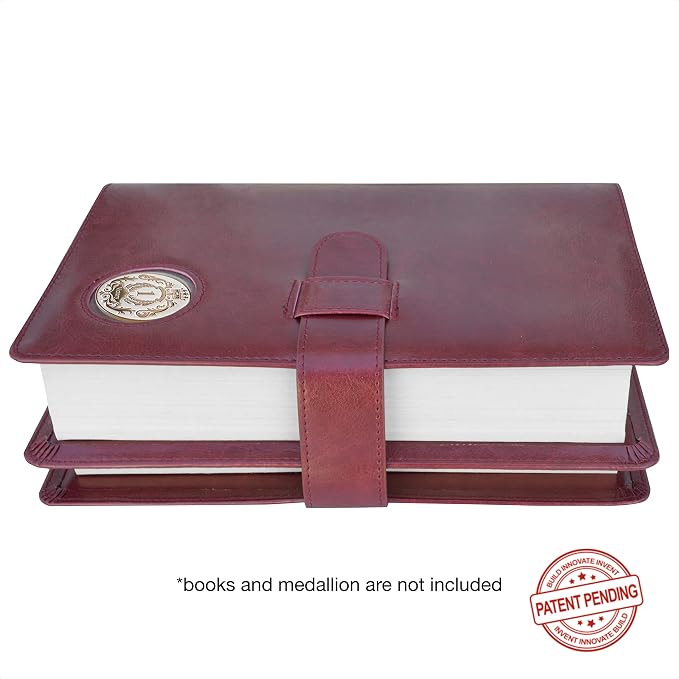 GALILEO® Double AA Big Book Cover & 12 Steps & 12 Traditions | Medallion Holder | AA Gift | Alcoholics Anonymous | PU Leather | AA Book Covers for Hardcover (Plain/Coin Pocket/Burgundy)