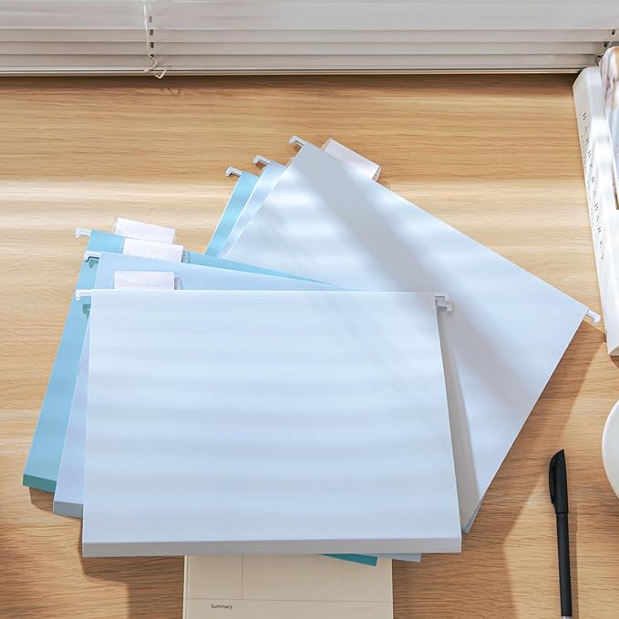6 Pack Extra Capacity Hanging File Folders Letter Size, Reinforced Expandable Folders with 1/5-Cut Tabs for Filing Cabinets, Durable Office & Home Organizer, Blue