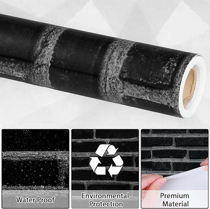 Black Brick Wall Bulletin Board Paper Roll Vintage Theme Stone Brick Bulletin Board Background Paper Back to School Classroom Decor Poster for Art Craft DIY Projects Home Party Supplies 17.7in x 20ft
