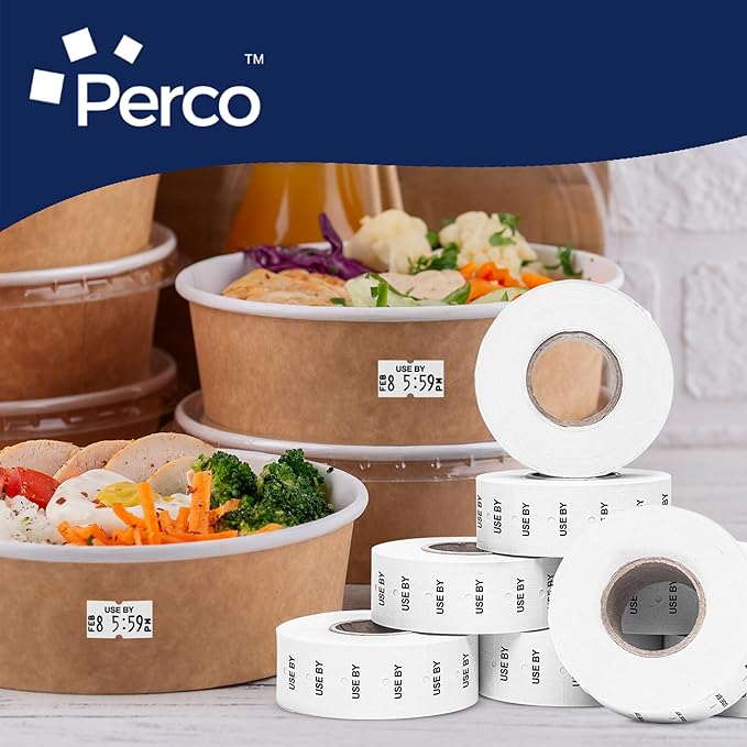 Perco 1 Line USE BY Labels - 80 Rolls, 10 Sleeves, 80,000 Blank Date Gun Labels for Perco 1 Line Date Guns - Made in USA
