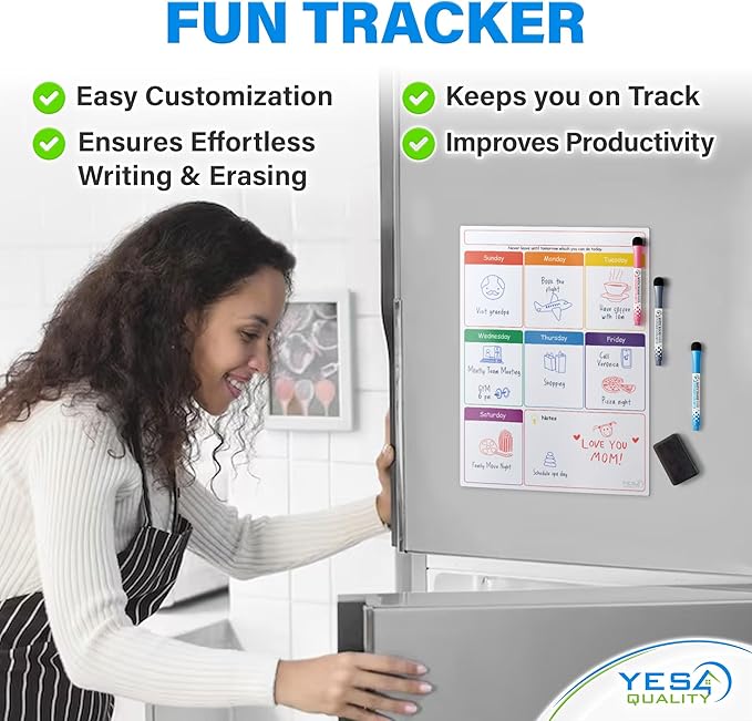 Magnetic Calendar - 16x12 Whiteboard - Dry Erase Calendar for Fridge - Monthly Refrigerator White Board Sheet with 3 Colorful Markers & Eraser, Meal Planner & Family Organizer - by Yes4Quality