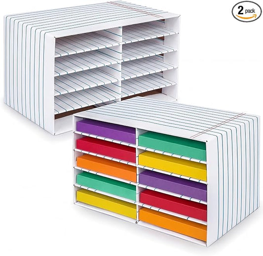 Colingmill 2 Pcs Notebook Classroom Paper Storage Organizer Construction Paper Storage Desktop Mailbox File Sorter Literature Cardboard Organizer for Home Office School, 19.7 x 12.4 x 11.8 Inch