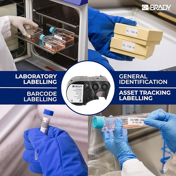 Brady Authentic (M5-118-492) FreezerBondz™ Ultra-Thin Cryogenic Polyester LBL .375 x 1 x .375Dia Black on White, 240 Labels. for use with The BMP51 and M511 Label Printers