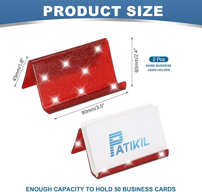 PATIKIL Business Card Holder for Desk, 2Pcs Acrylic Business Card Holders Shine Card Stand Organizer Cards Display for Office Exhibition, Red