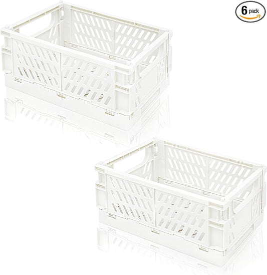 2 Pack Mini Foldable Small Plastic Baskets for Organizing and Storage，Collapsible Storage Crates,Mini Bins for Home Kitchen Bedroom Bathroom Office (White, Large 10x6.5x4)