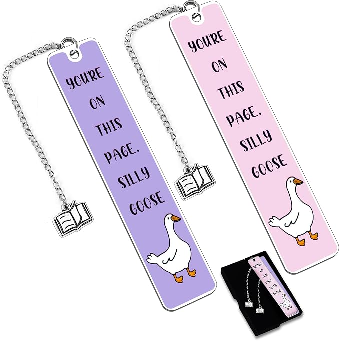 2Pcs Funny Bookmarks for Women Men Metal Book Marker Bulk Tassels Silly Goose Bookmark Cute Bookmarks Pink Purple Personalized Book Accessories Funny Gifts for Book Lovers Coworker Reader Adults