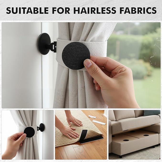 Norme 60 Pcs Heavy Duty Hook and Loop Strips with High Adhesive, Square Circle Design Multiple Double Sided Strong Mounting Tape for Fabric Clothes Curtains for Office Home, Black