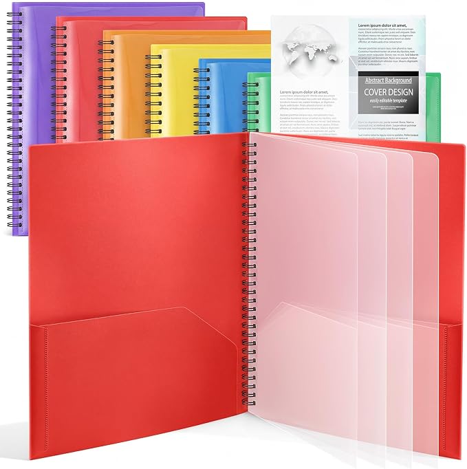 Seajan 6 Pcs 10 Pocket Folder Colorful Sturdy Plastic Spiral Portfolio Multi Pocket Folder Organizer Document Folders Plastic Spiral Project Organizer for School Office