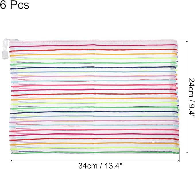 MECCANIXITY Mesh Zipper Pouches, A4 Colorful Pencil Case Document File Bags Storage Organizer for Office Supply Travel Accessory, White Pack of 6