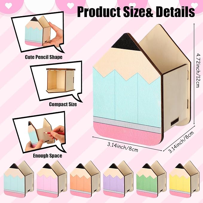 Zhehao 6pcs Pencil Shaped Pen Holders for Desk Back to School Notebook Wooden Pen Storage Organizer, Cute Desktop Pencil Cups, Stationery Pot Bulk for Back to School Teacher Classroom Office Supplies