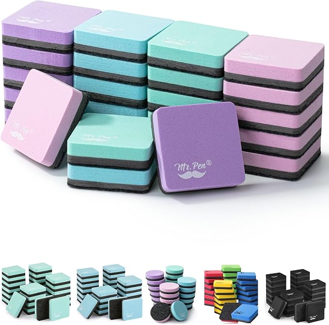Mr. Pen- Mini Magnetic Dry Erase Erasers, 2" x 2", 24 Pack, Colorful Small Magnetic Whiteboard Dry Erase Erasers Bulk for Kids, Teachers, Students and Classroom Supplies