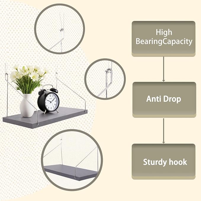 3-Pack Cubicle Shelf For Fabric Walls With Hooks：12x6.0in Gray Wooden Cubicle Shelf Hanging Silver Bracket Use For Office Cubicle Accessories For Office Stylish Cubicle Decorations For Women Desk