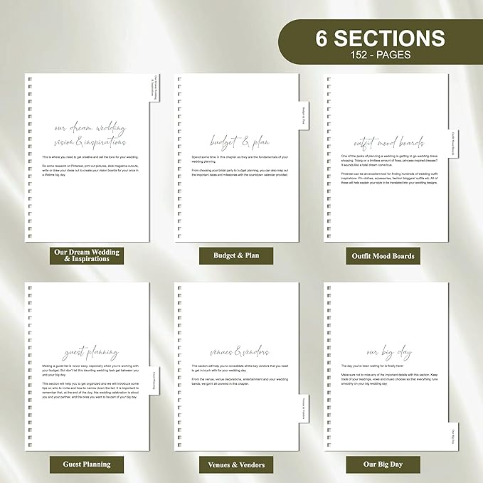 LADY&HOME Wedding Planner Book and Organizer, Linen Cover Wedding Planner Book, Bridal Planning Binder for Bride to be Gifts with Calendars, Checklist and Pockets(Emerald Green)