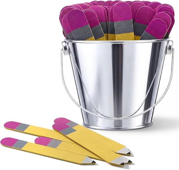 Novabright 100 Pcs Pencil Flip Name Sticks with Metal Bucket Talking Flip Name Counting Sticks for Classroom Management Teacher Student Grouping Tally Educational and Learning Classroom Supplies