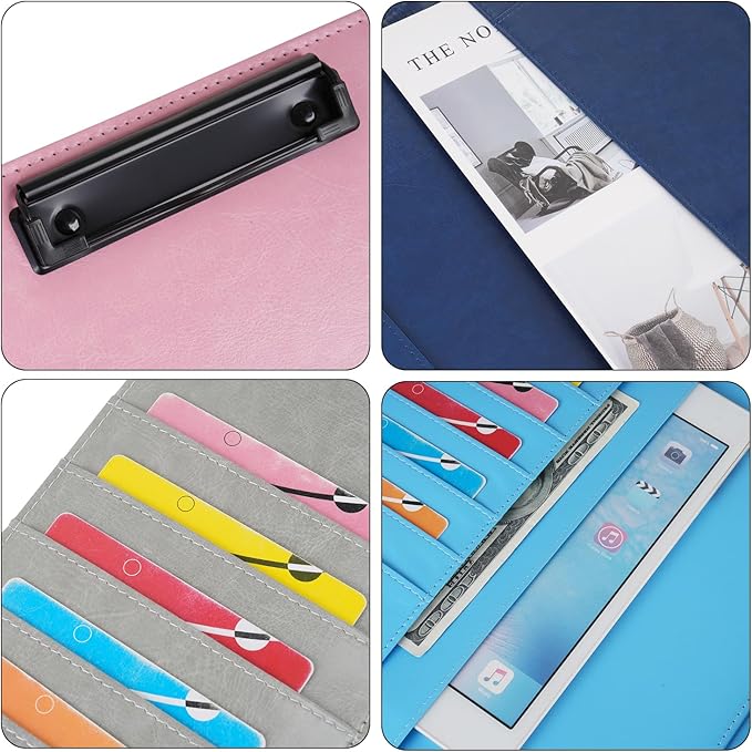 Wonderpool A4 PU Leather Clipboard Partfolio Notepad Forms Holders Document Case - Interview Planner Meeting Writing Padfolio File for Office Travel School Hotel (Sky Blue, A4)