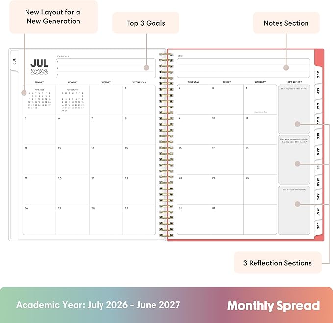 Blue Sky Gen Z 2026-2027 Weekly and Monthly Academic Year Planner Calendar, July 2026 - June 2027, 8.5" x 11", Flexible Interchangeable Cover, Wirebound, Laminated Tabs, Storage Pocket, Gladys