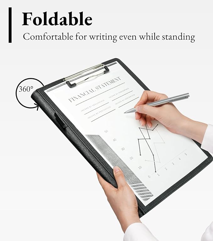 Zreal Padfolio Portfolio for Women and Men, Faux Leather Clipboard Folder with Document Organizer, Business Card & Pen Holder, Fits A4 Letter Size Legal pad for Work, Office & Conference (Black)
