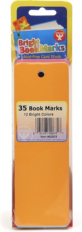 Hygloss Blank Bookmarks to Decorate - 35 Colorful DIY Bookmark Cardstock Blanks - 2x6 Inch, Pre-Punched Hole - Perfect for Craft Projects, Classroom Activities, Custom Gifts - 65 lb Paper
