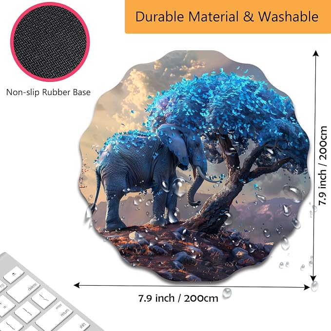 Pen Holder for Desk, PU Leather Multifunctional Desktop Storage Box and Anti-Slip Mouse Pad Set, Makeup Brush Holder Pen Organizer for Office and Home - Leaves and Elephants