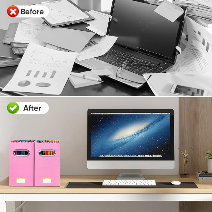 BALEINE File Organizer Box, Cardboard File Folder Organizer with Handle for Letter Size, Portable Collapsible Hanging Filing Box for Home Office Document Storage (8 Pack, Pink)