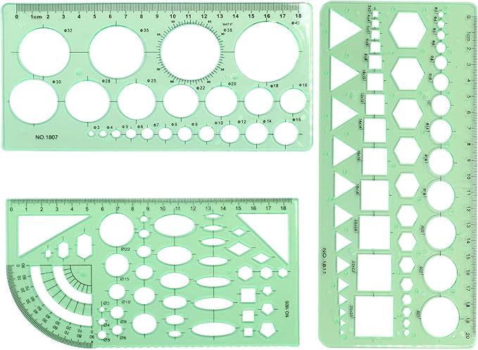 3 PCS Circle Template Clear Green Plastic Scale Drafting Digital Drawing Set Geometric Drawings Stencils Rulers Suitable for School Office Supplies (Style3)