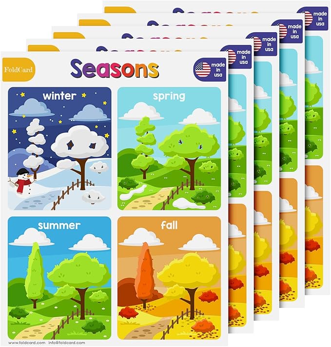 Educational Charts for Preschool to Grade 1 – Bright and Colorful Educational Visual / Learning Aid Wall Art Poster for Classroom or Home | Glossy Durable Cardstock | 8.5" x 11" | 5 per Pack (Seasons)