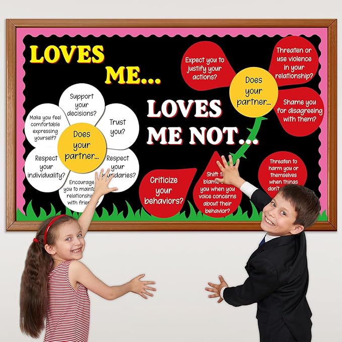 Valentine's Day Bulletin Board Valentine Classroom Decorations Healthy Relationship Cutouts with Borders DIY Floral Bulletin Board Set for Craft Projects School Home Office Wedding Wall Decor