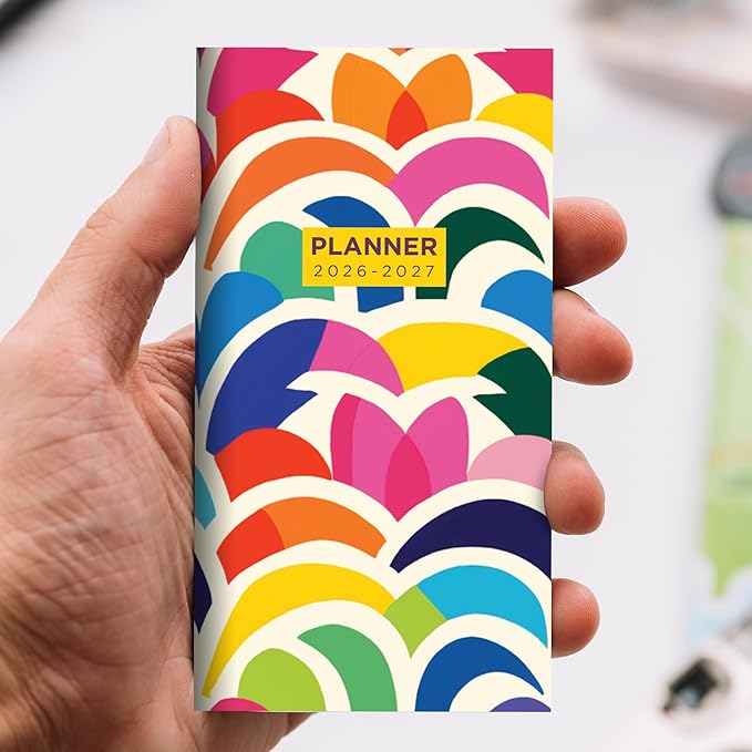 TF Publishing 2026-2027 Color Burst Small Monthly Pocket Planner with 2 Page Large Calendar Grid and Lined Notes Section - 2 Year Pocket Calendar 2026-2027 Perfect for Purse - 3.5in x 6.5in