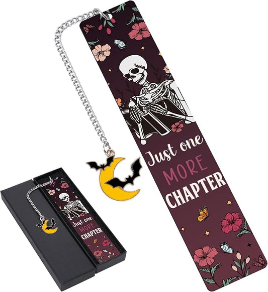 Dark Romance Metal Bookmarks - Inspirational Funny Book Mark for Reading Women Just One More Chapter Skeletonl Page Maker Personalized Merch for Halloween Bookish Reader School Accessories