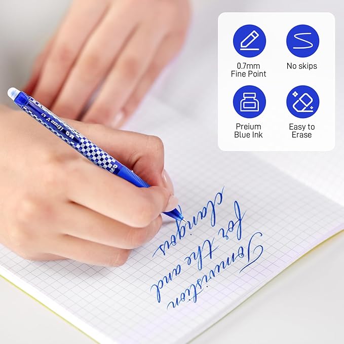 M&G Erasable Pens, 6Pcs Medium Point 0.7mm Blue Ink Eraserable Gel Pens for School, Journaling, & Office Writing Crossword Puzzles