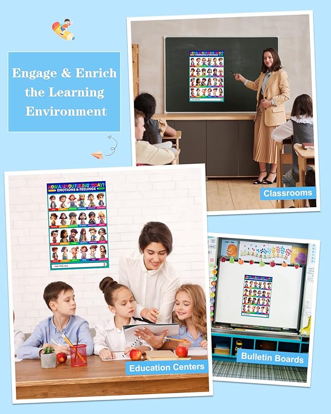 D24TIME Feelings Chart for Kids - 11''x16'' Toddler Educational Feeling Posters Emotion Chart for Children Kindergarten Nursery School Classroom Learning Poster Back to School Teacher Supplies