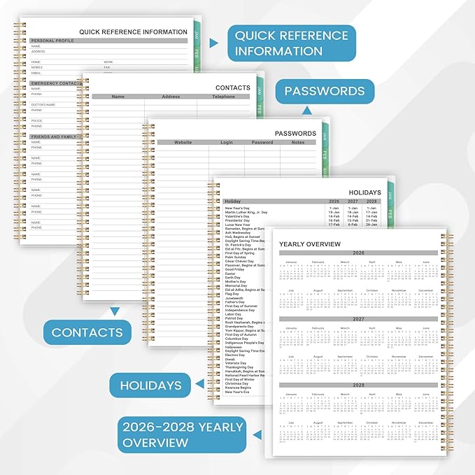 2026-2027 monthly planner - 26-27 Monthly Planner, 18 Months Planner with Colorful Tabs, Jul 2026-DEC 2027, 8'' x 10'', 2026-2027 Monthly Calendar with 2-Sides Pockets, Black