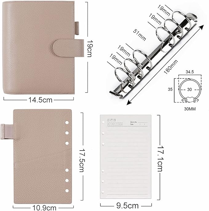 Moterm Personal Luxe Rings Planner - Genuine Leather Binder Organizer (30mm Ring, Pebble-Taupe)