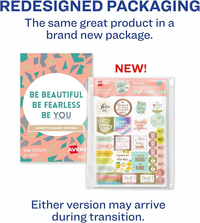 Avery Planner Stickers Variety Pack, 30 Sheets, 1,656 Productivity Stickers for Your Planner, Journal or Calendar (6785)