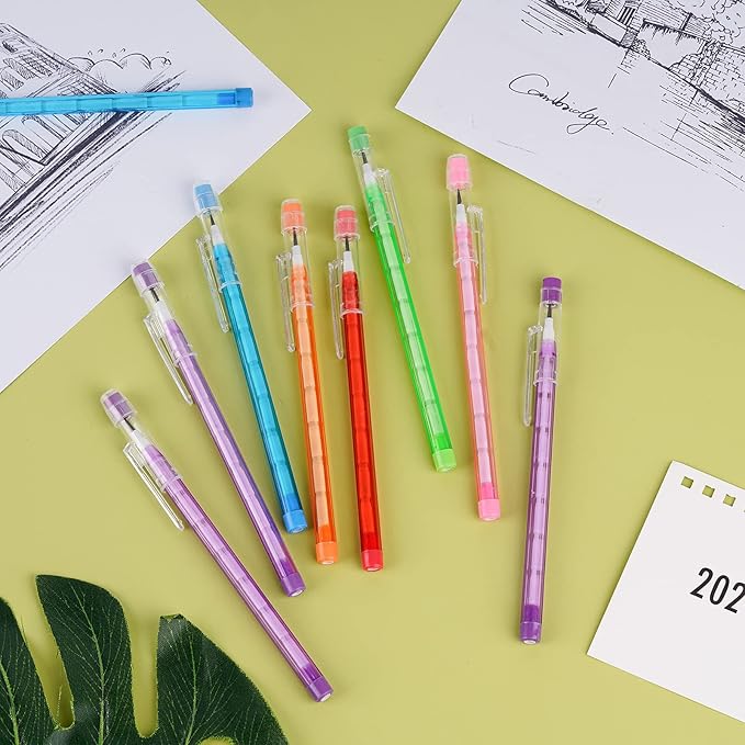 Kolewo4ever 36pcs HB Pencils Kawaii Cute Multipoint Pencil Push Translucent Non Sharpening Stackable Pencils Pop Up Plastic Pencil for Classroom Rewards Carnival Prizes (Normal)