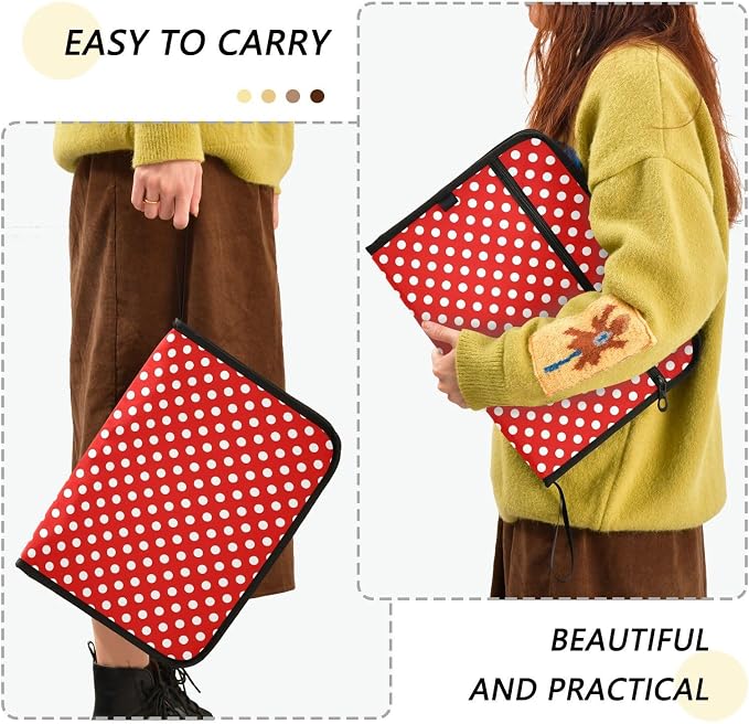 ALAZA Polka Dot Red White 13 Pocket Expanding File Folder with Labels, Accordion File Folder File Organizer Letter A4 Paper for Office School Student
