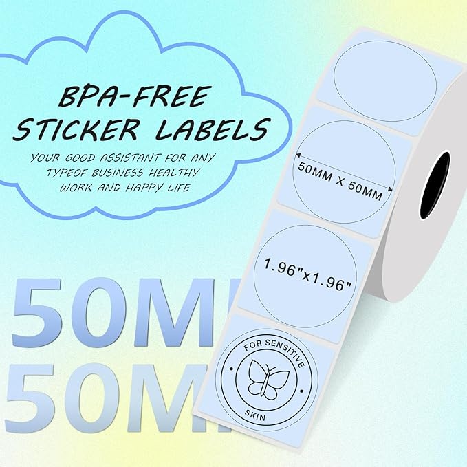 Round Circle Thermal Label Compatible with Phomemo M100/M110/M150/M221/M220/M120/M200/M250 Label Printer,1.96" x 1.96"（50x50 mm, 140 Labels/Roll, Black on Pink & Blue & Khaki & Green,4 Rolls