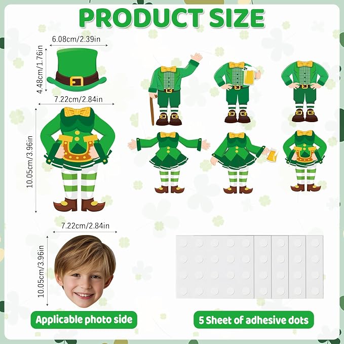 60Pcs St. Patrick's Day Paper Cutouts St. Patrick's Bulletin Board Decoration Leprechaun DIY Photo Craft Cutout Leprechaun Hat Classroom Supplies for Irish March Shamrock Party Chalkboard Wall Decor