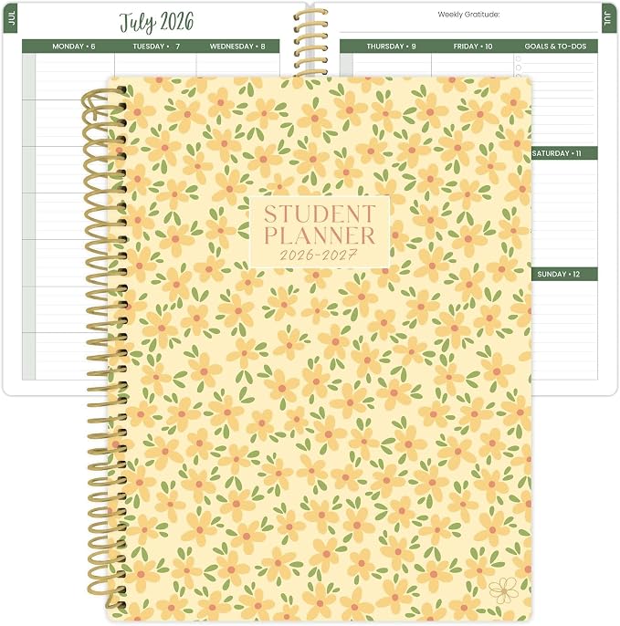 Daisy by bloom daily planners 2026-2027 Academic Year Student Planner (July 2026 - July 2027) - Elementary Through Middle School Calendar Agenda Book - 7” x 9" - Butter Yellow Daisies
